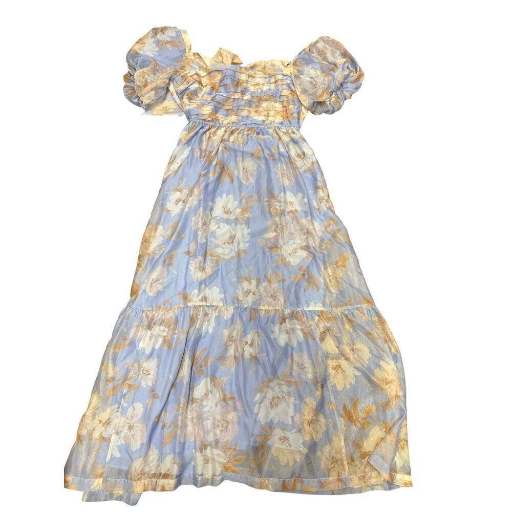 Abercrombie Emerson Drama Bow Back Floral Organza Maxi Dress Blue Large - Picture 6 of 11